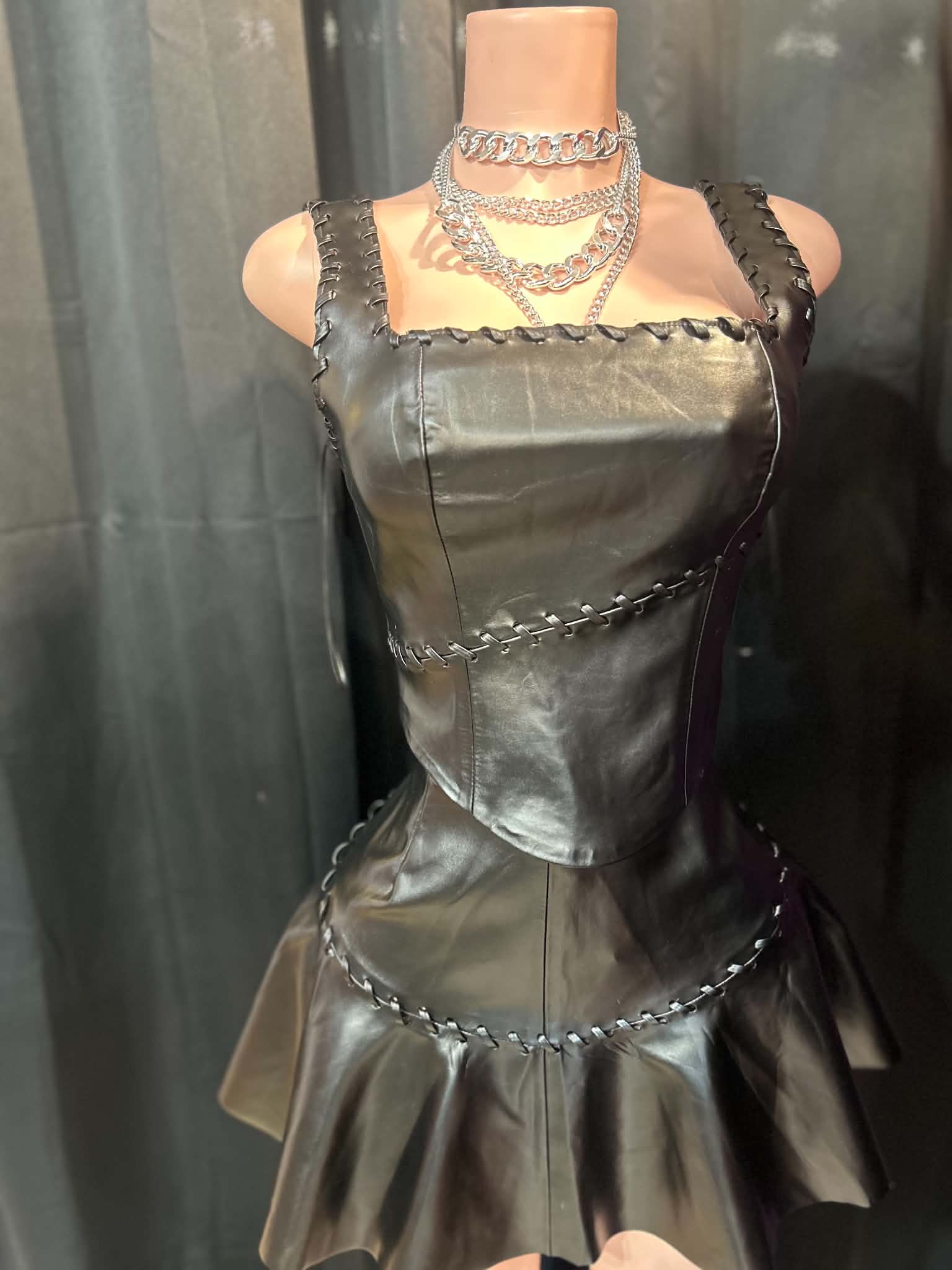 “Noir Rebel” Faux Leather Skirt Set- black