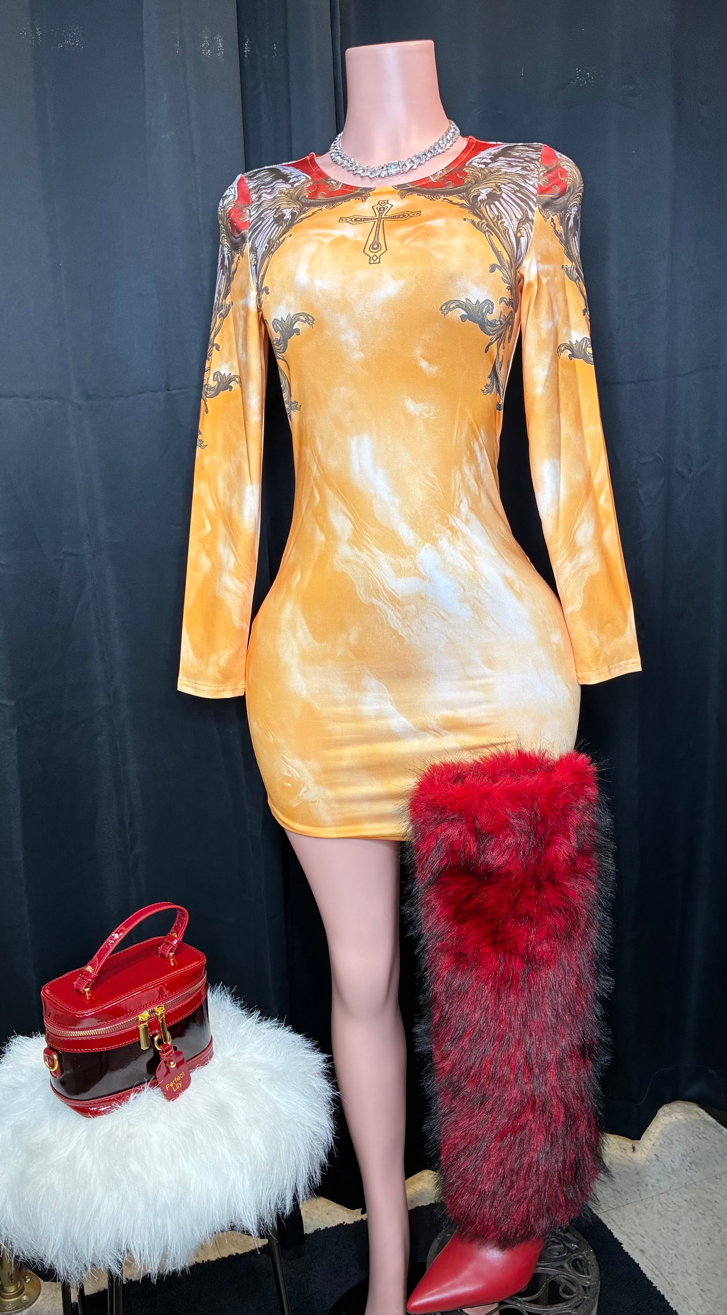 “Rule-her” long sleeved yellow/multi color dress