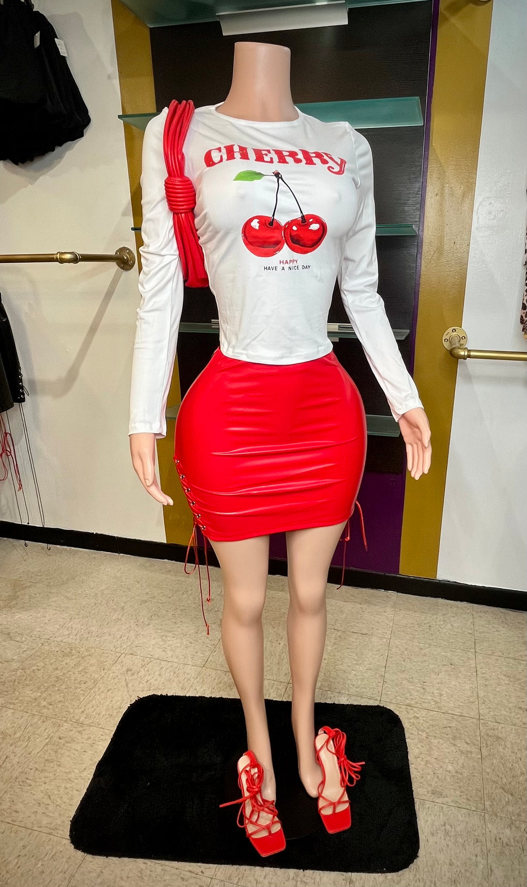 “Pop My Cherry” white/red long sleeve TOP