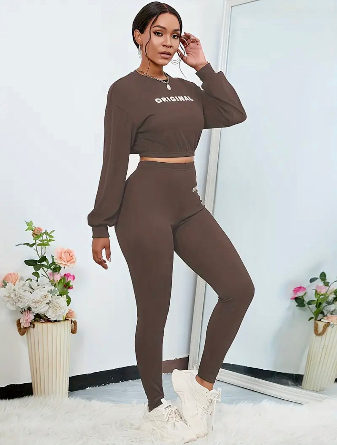 “The Original Energy” brown/white 2 piece set