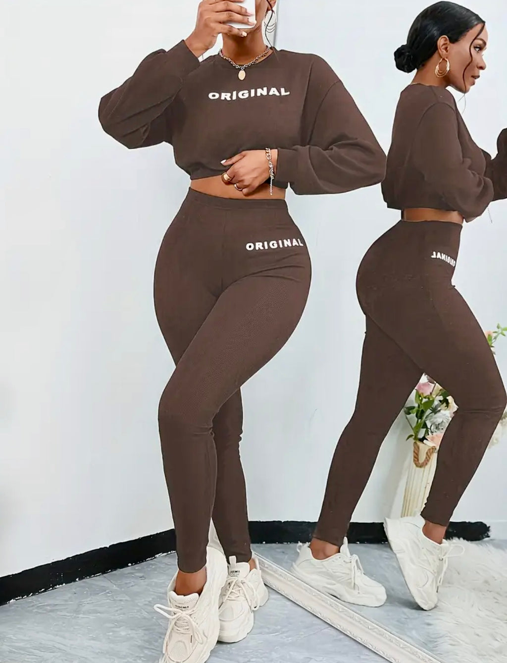 “The Original Energy” brown/white 2 piece set
