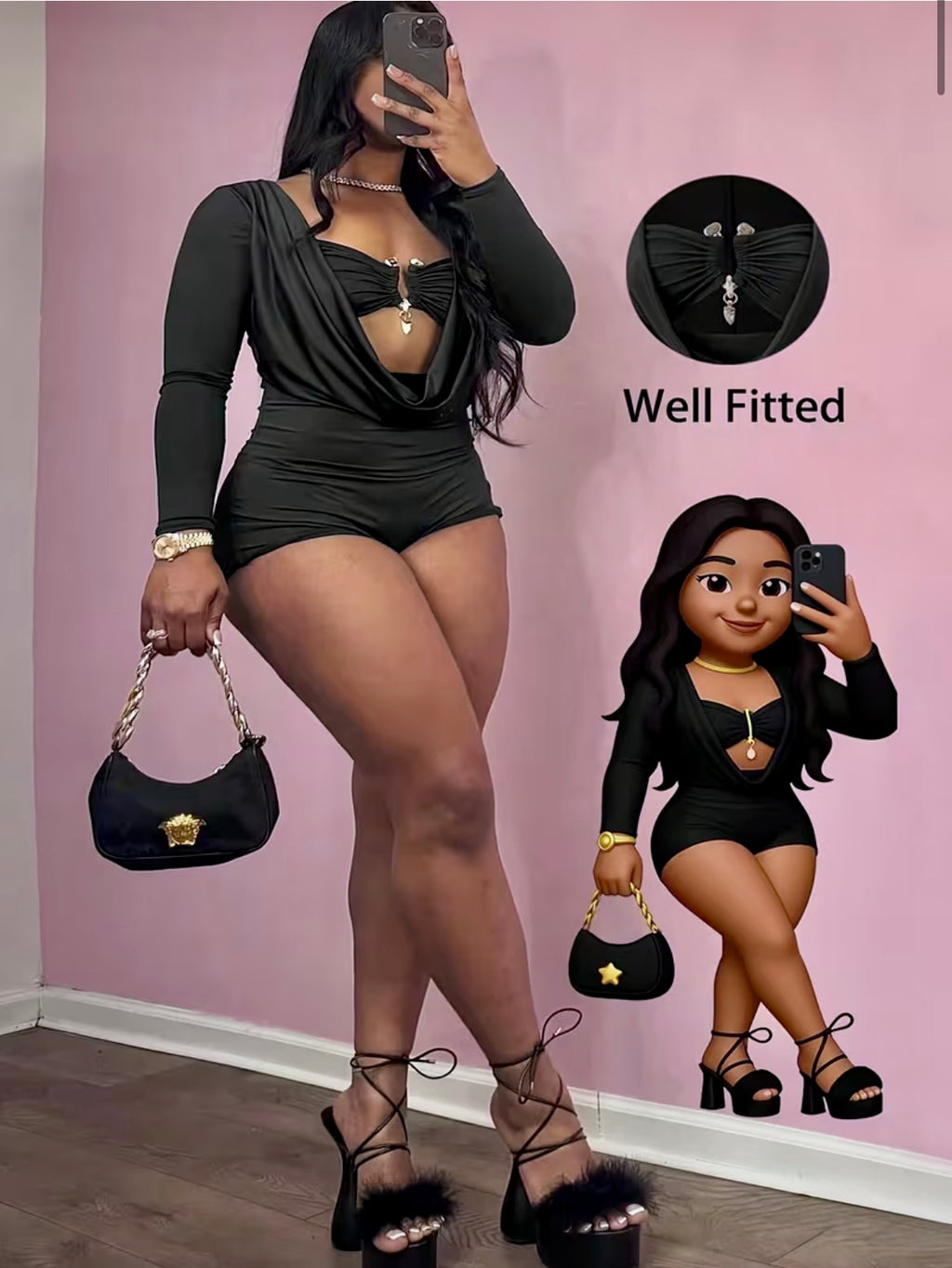 “ Wrecked” black romper plus size (xl-3x)