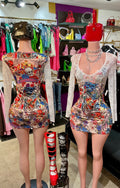 “Ink Me Wild Lace Mini Dress”-multicolor