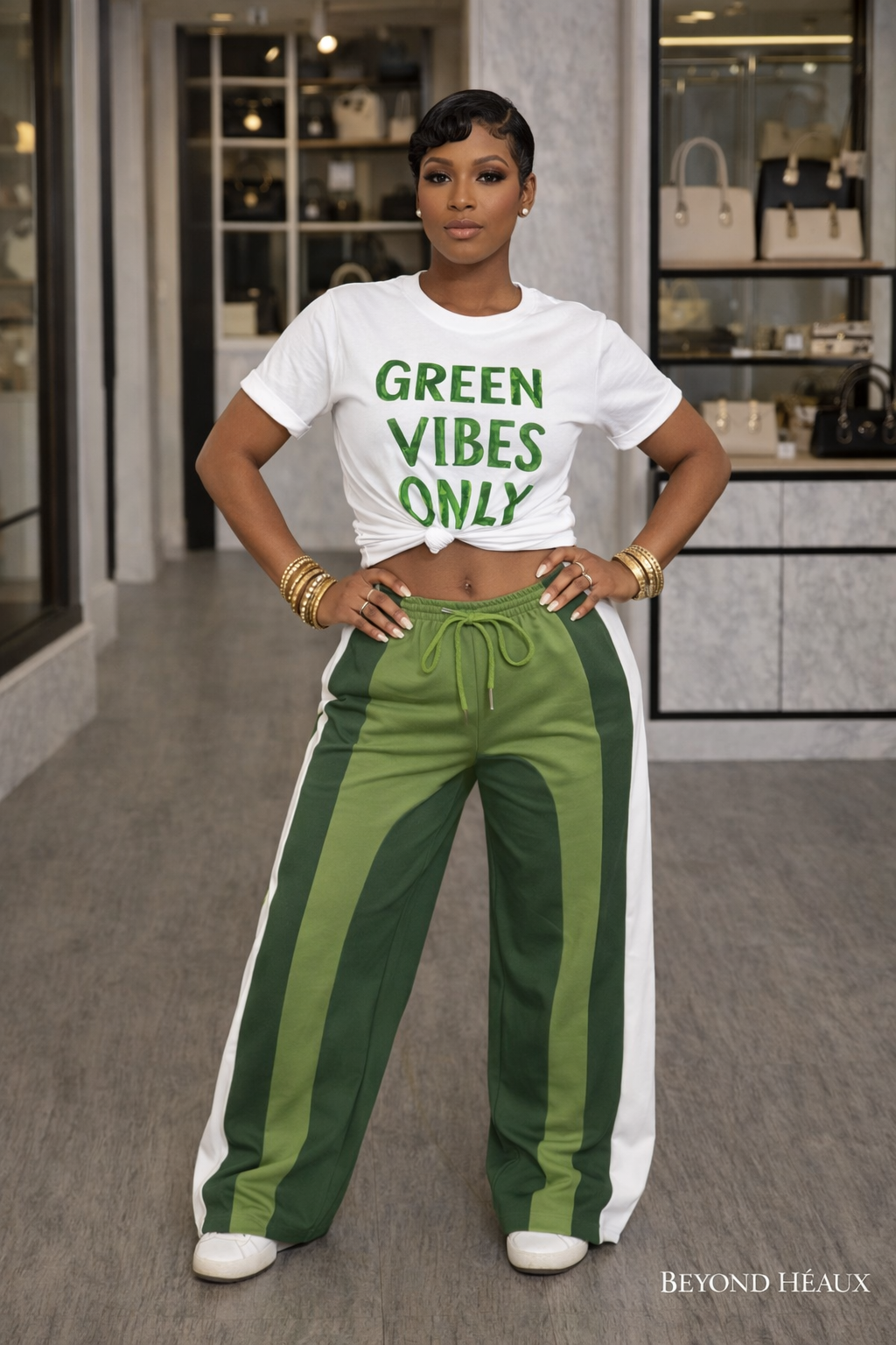 “Green Vibes” Signature Graphic Tee- green & white