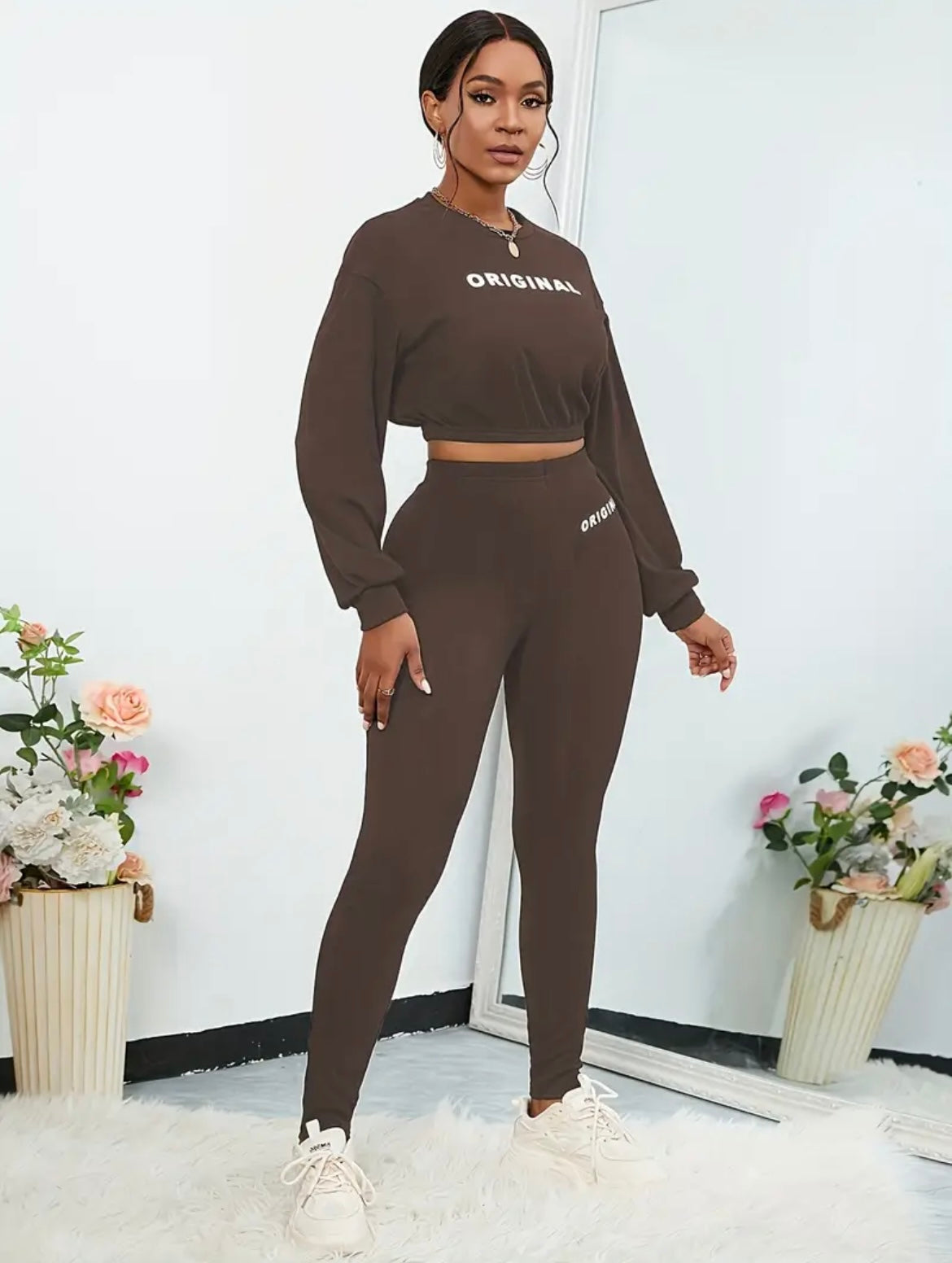 “The Original Energy” brown/white 2 piece set