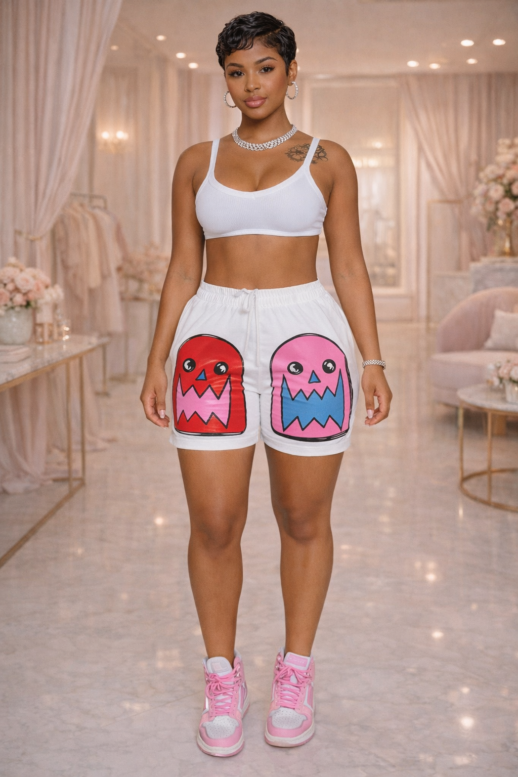 “Pretty Little Monster Short Set”- white