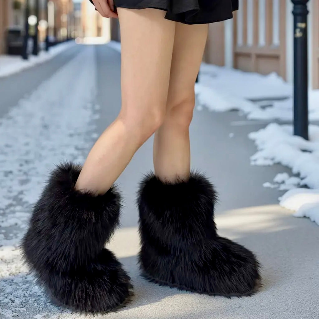 “Black Fur boots” mid calve