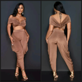 “Mocha Muse Draped Pant Set” - brown