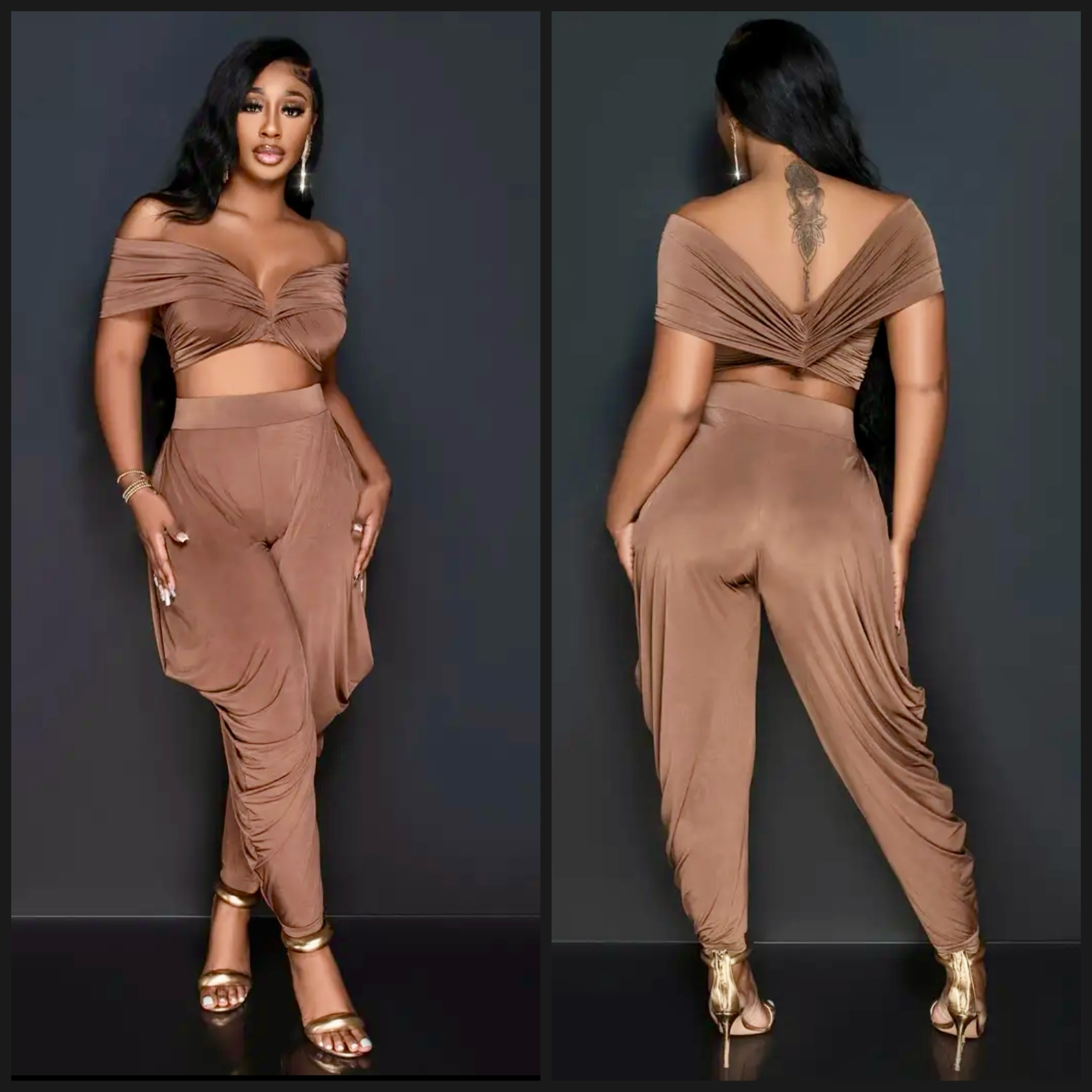 “Mocha Muse Draped Pant Set” - brown