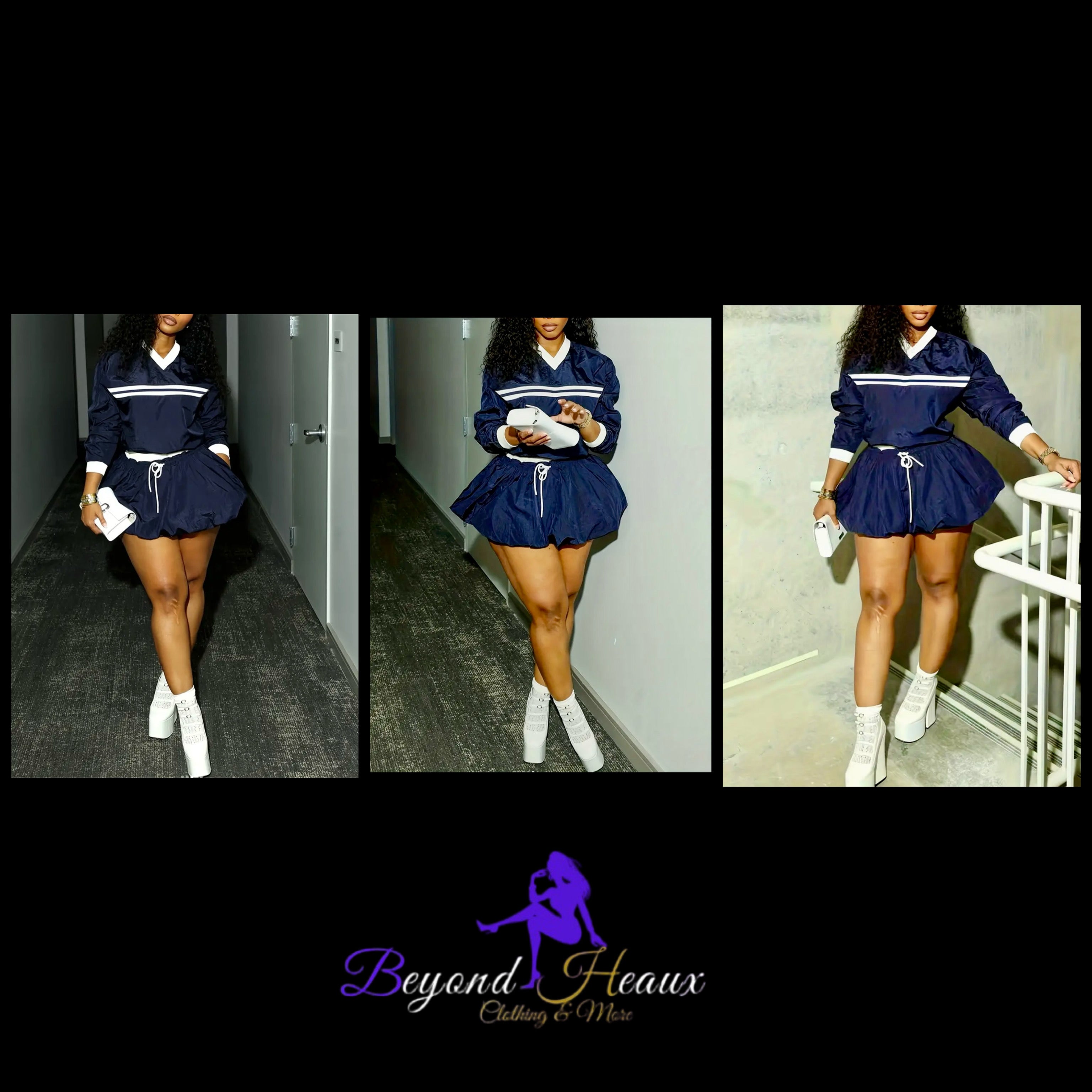 “Heaux League Skirt Set” blue & white skirt set