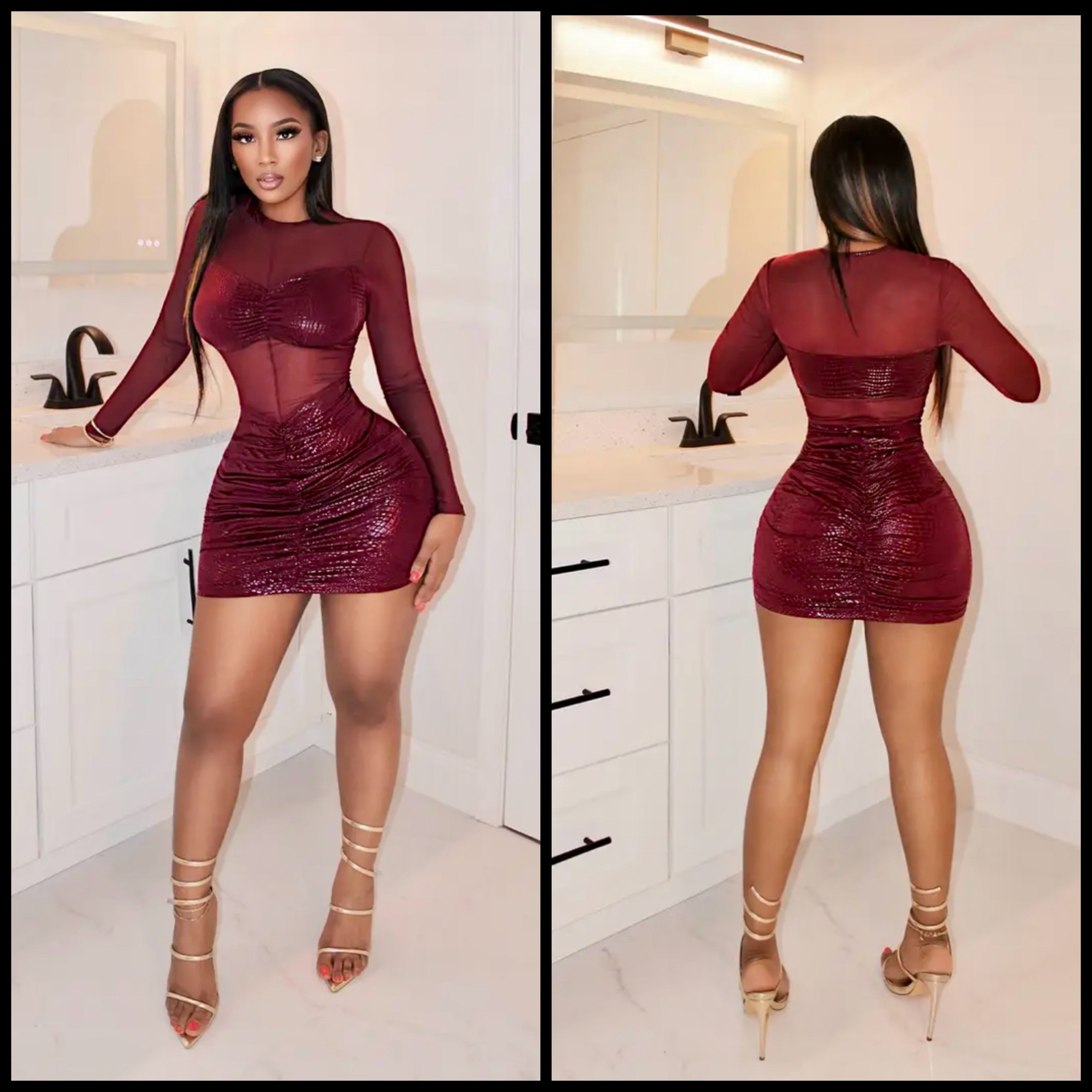 “Bordeaux Sin” burgundy/ wine red mini dress