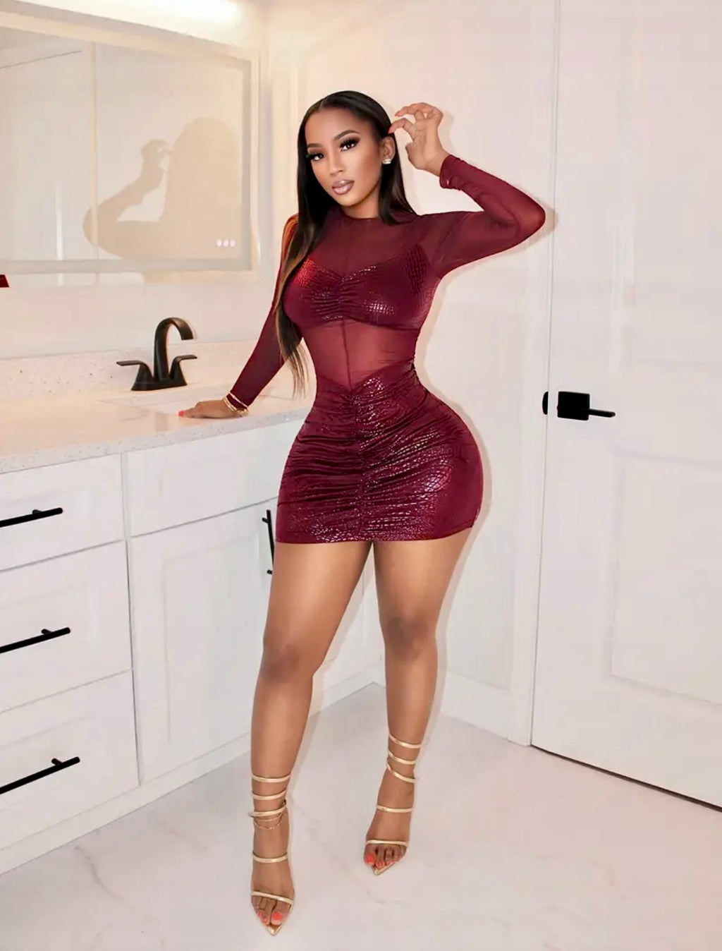 “Bordeaux Sin” burgundy/ wine red mini dress
