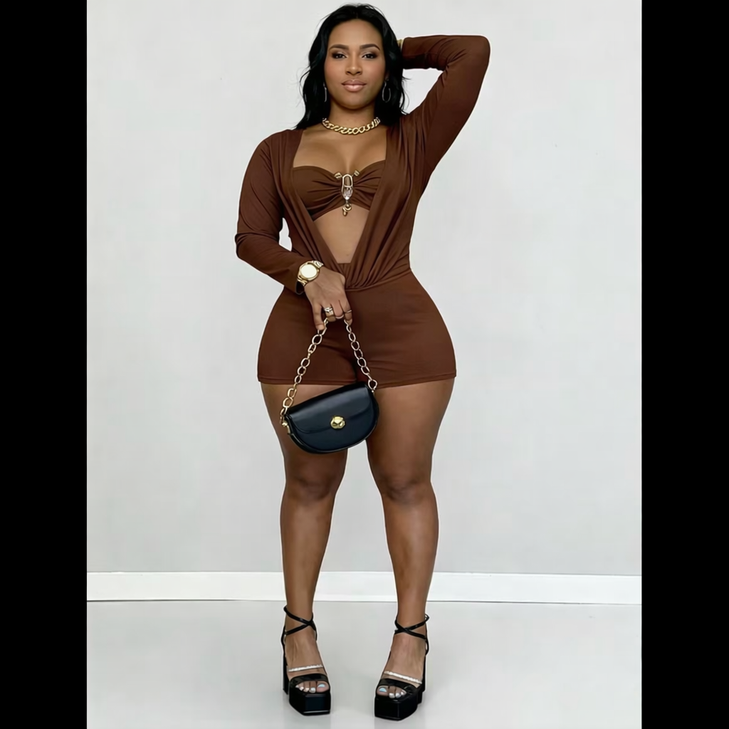 “Wrecked Mocha Melt Cutout Romper” Plus Size- brown