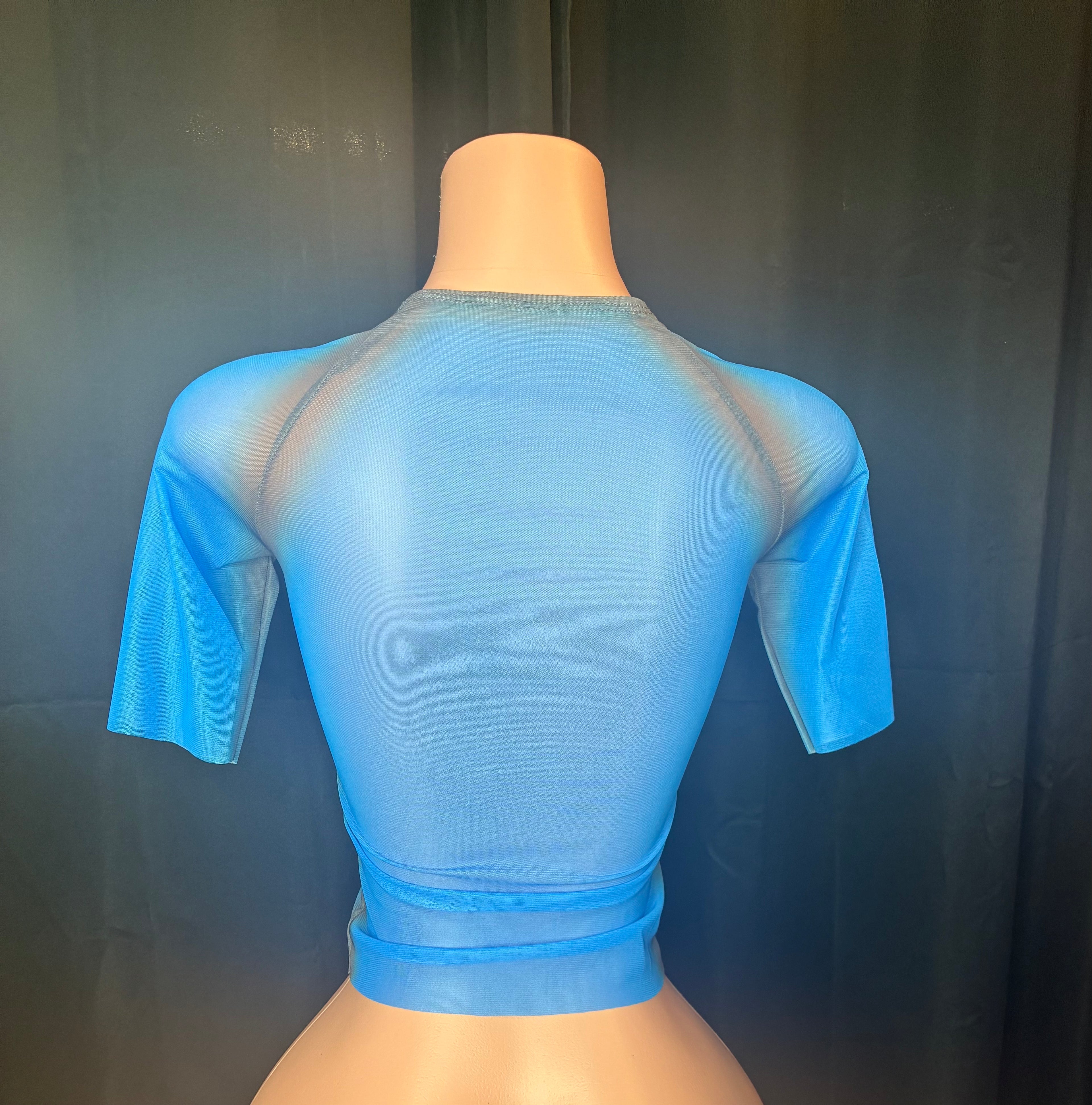 “This not Heaven” blue/black mesh top