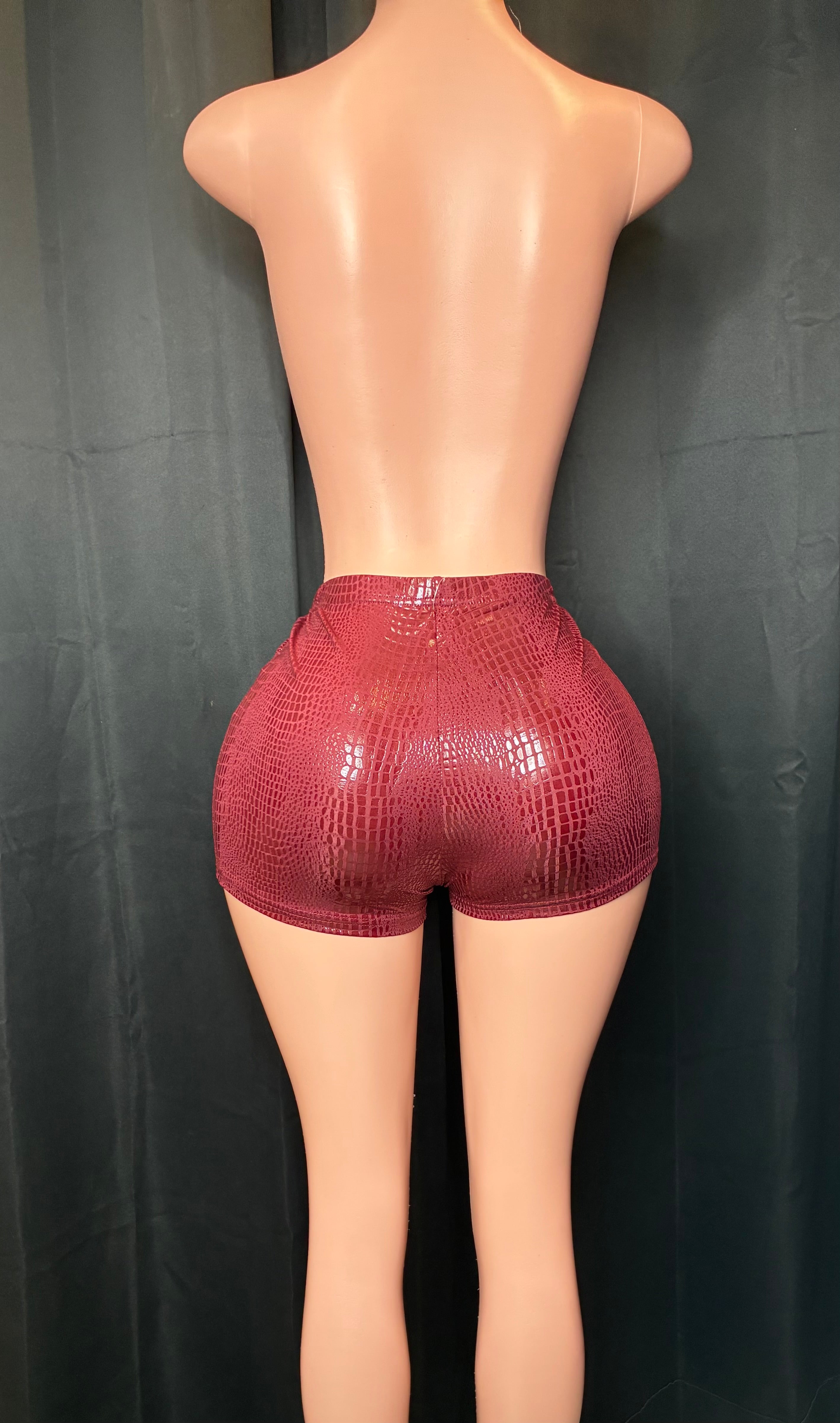 “SnakeSkin” burgundy leather shorts