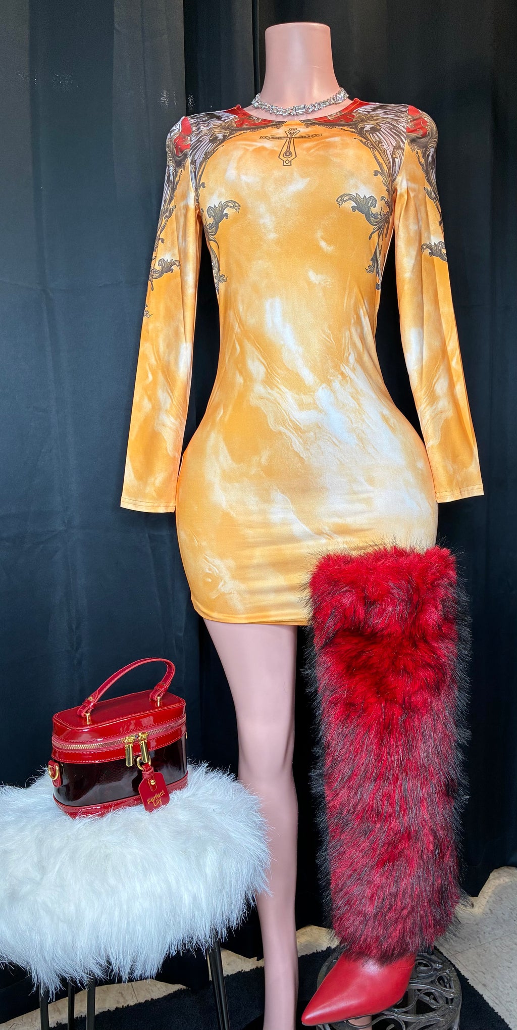 “Rule-her” long sleeved yellow/multi color dress