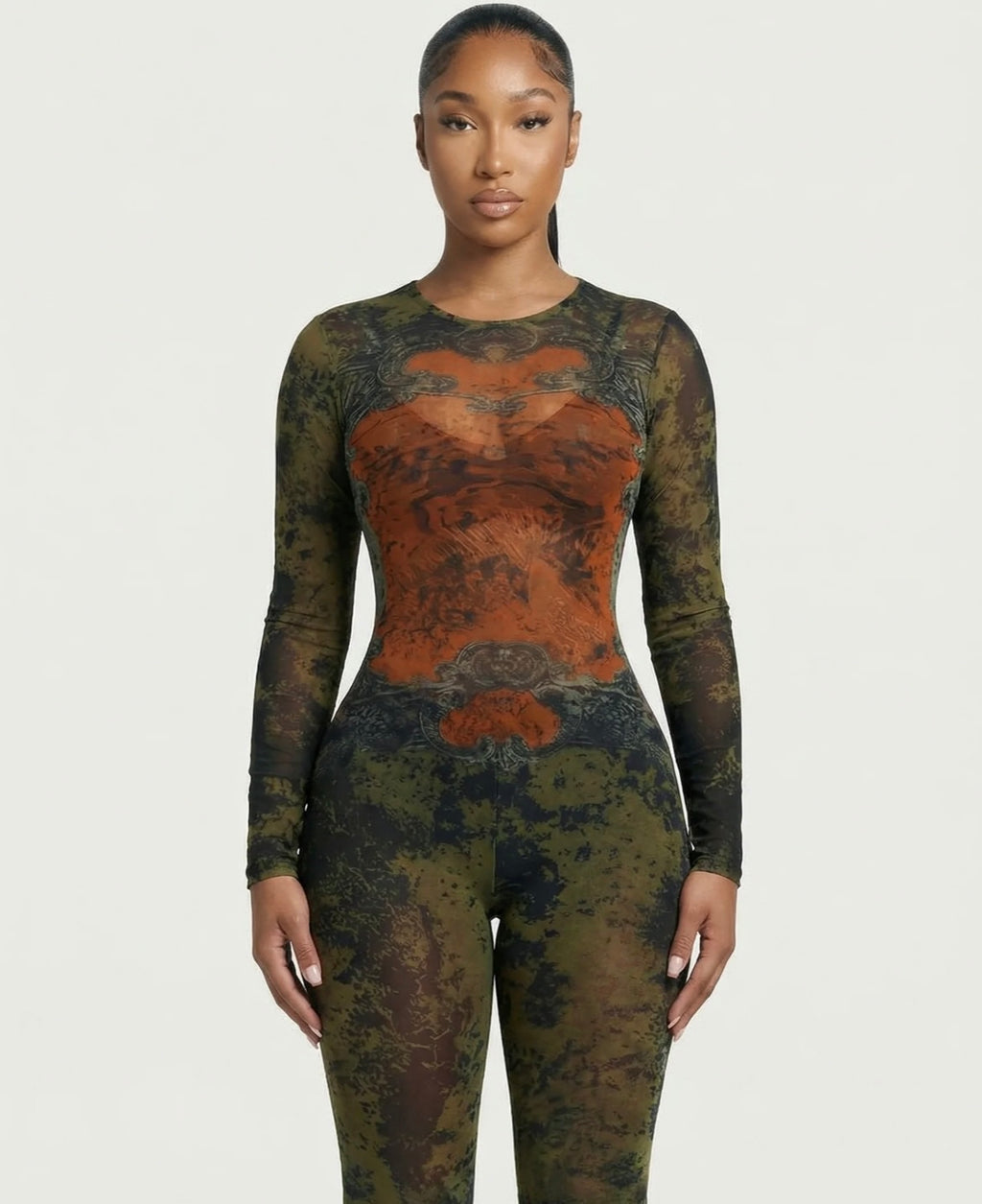 “Body language Only” reddish,olive, black jumpsuit