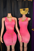 “Sunset Glow” Sculpt Midi Dress- pinkish pink
