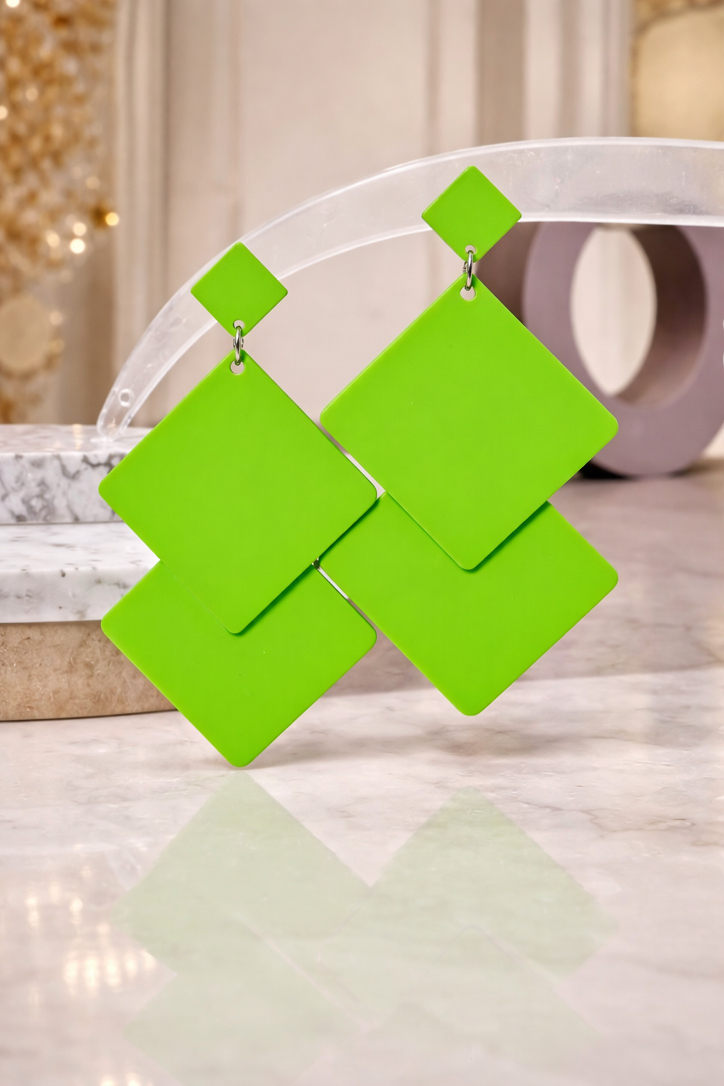 “Lucky Luxe Lime Geometric Earrings”-green