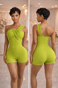 “Lime Tease One Shoulder Romper”- green