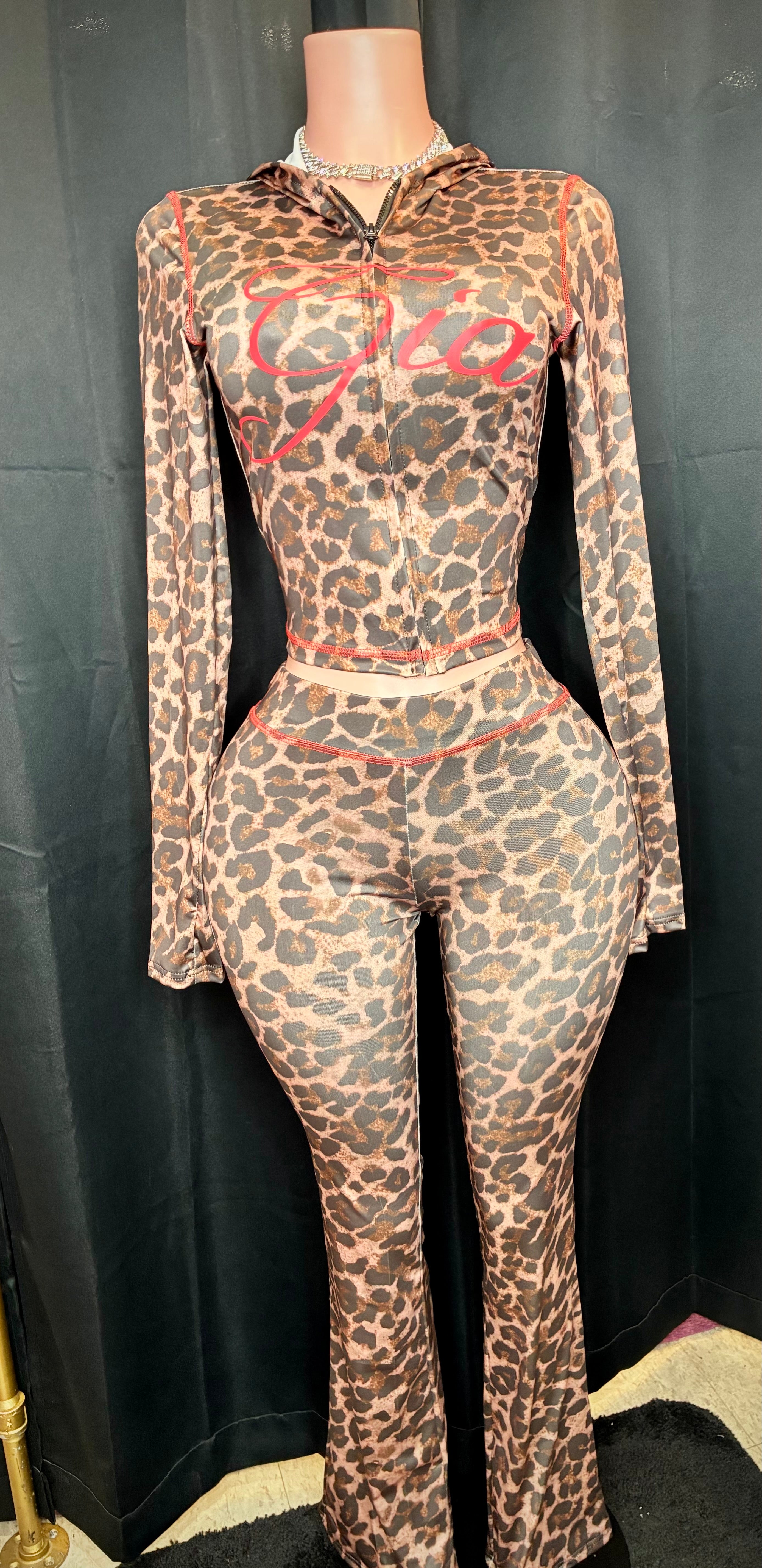 “Gia Gang” leopard/red two piece set