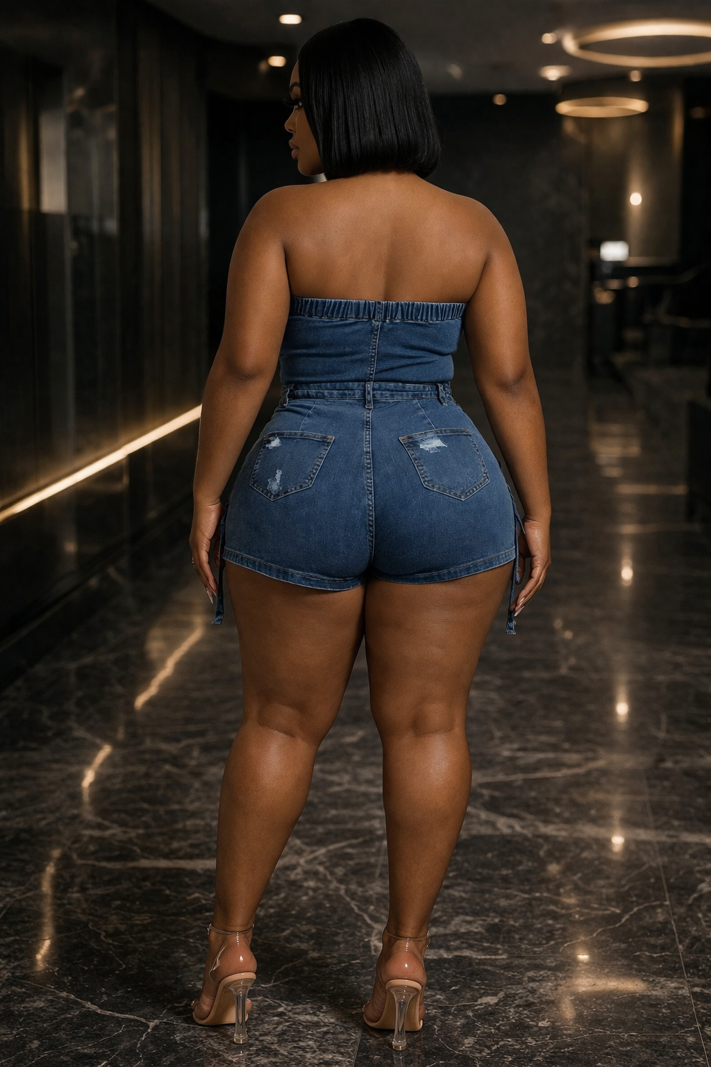 “Denim Drip Romper” plus size