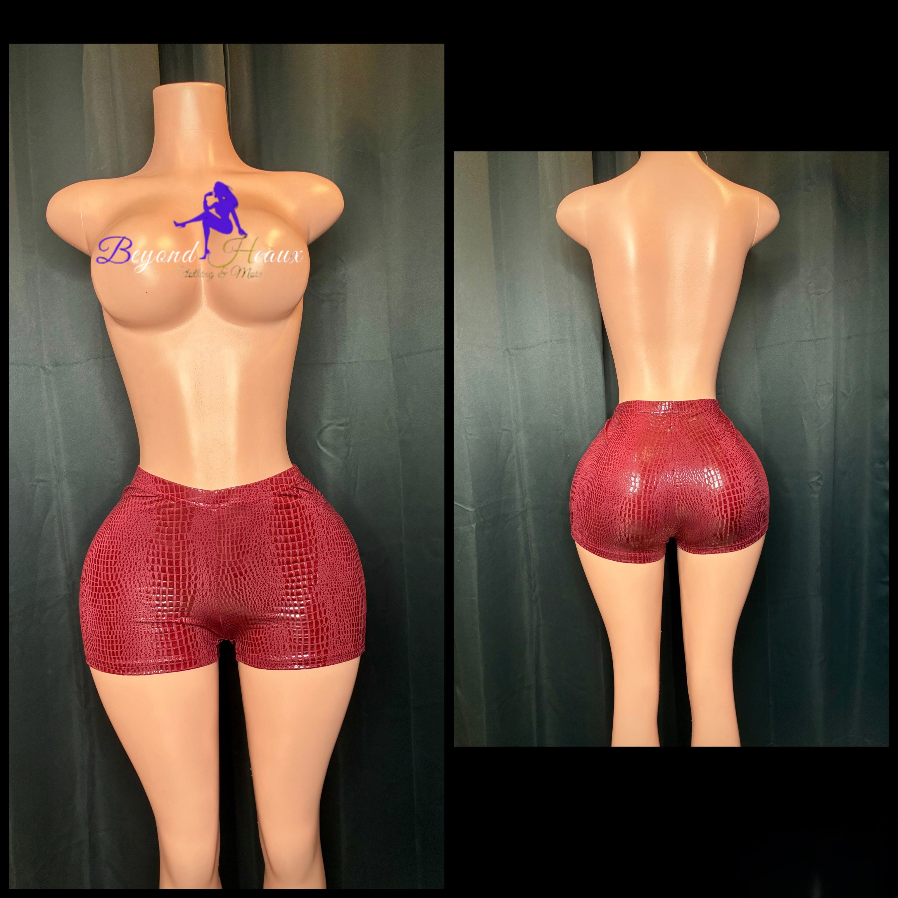 “SnakeSkin” burgundy leather shorts