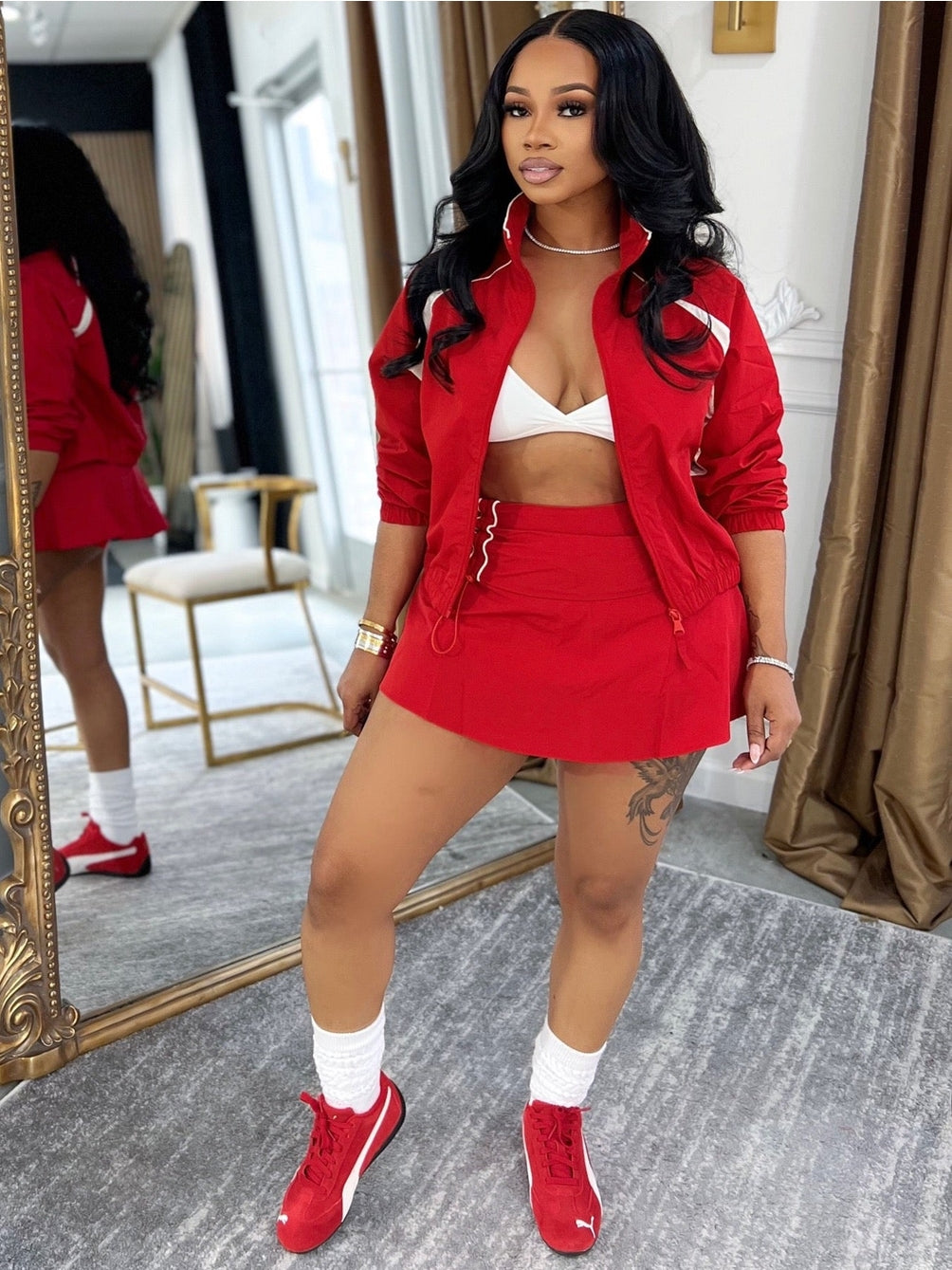 “Victory Lap Skort Set” - red and white (shorts underneath)