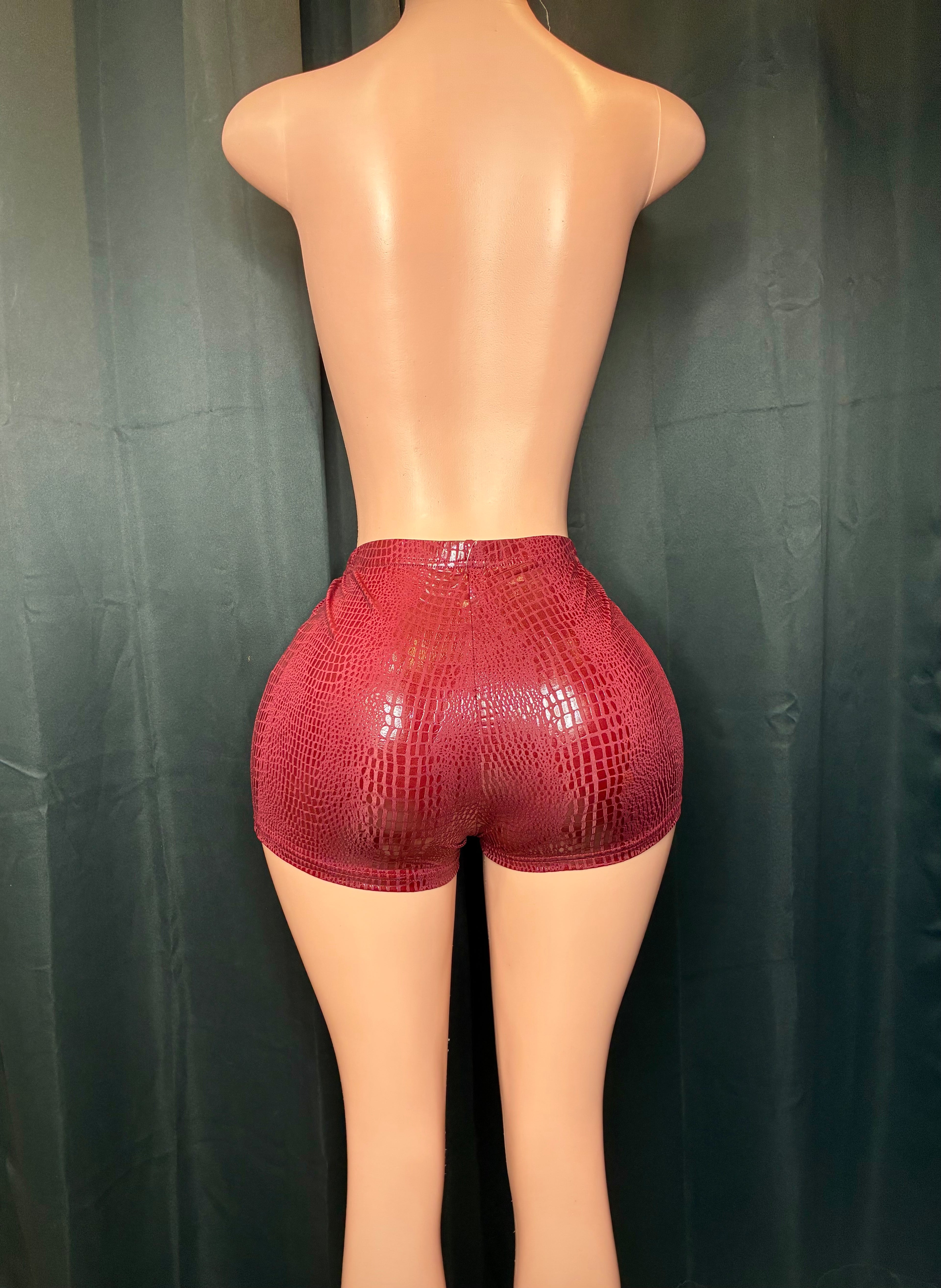 “SnakeSkin” burgundy leather shorts