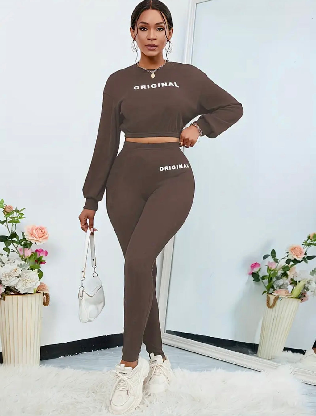 “The Original Energy” brown/white 2 piece set