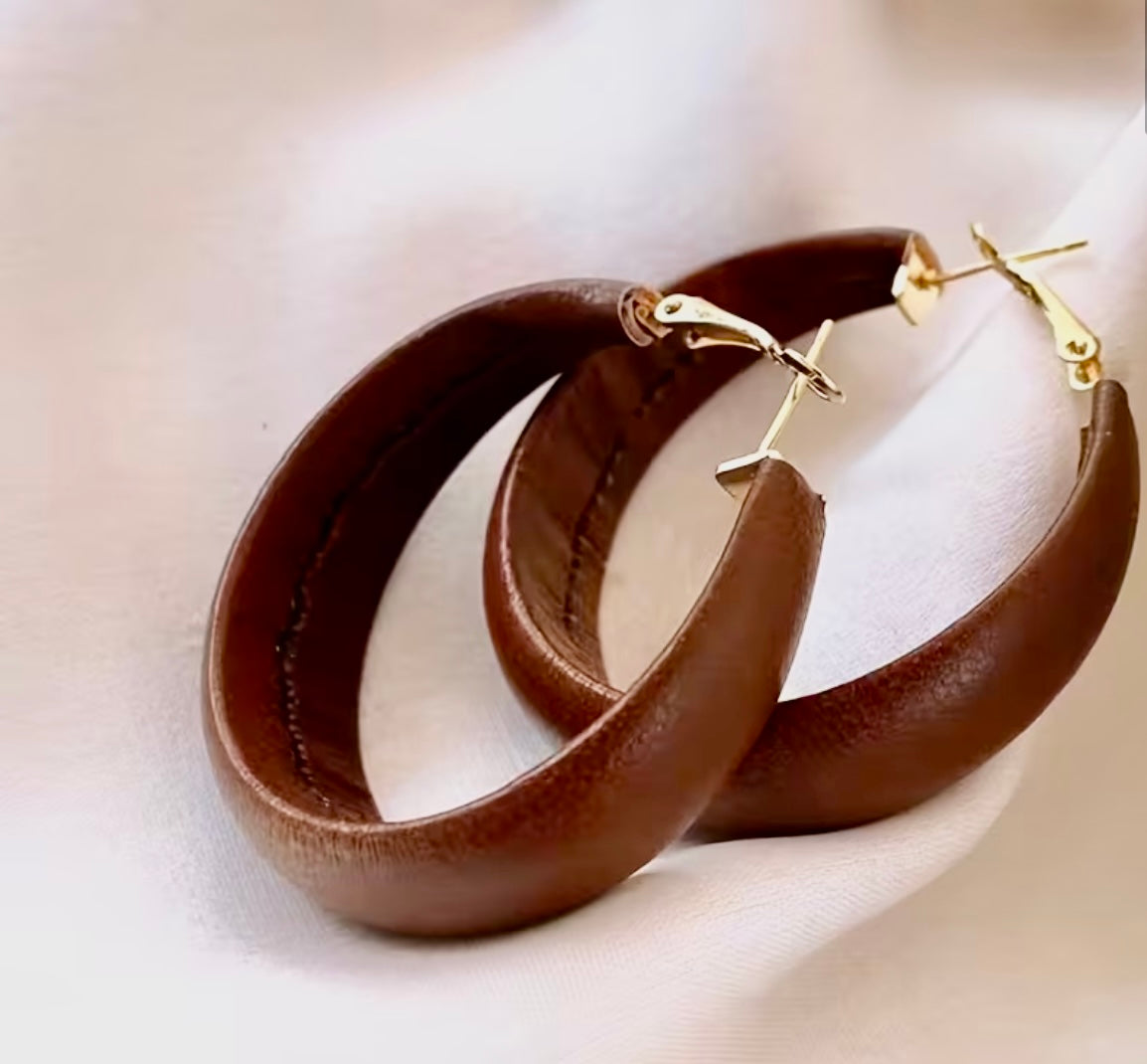 “Coffee Me Please” brown hoop leather earrings