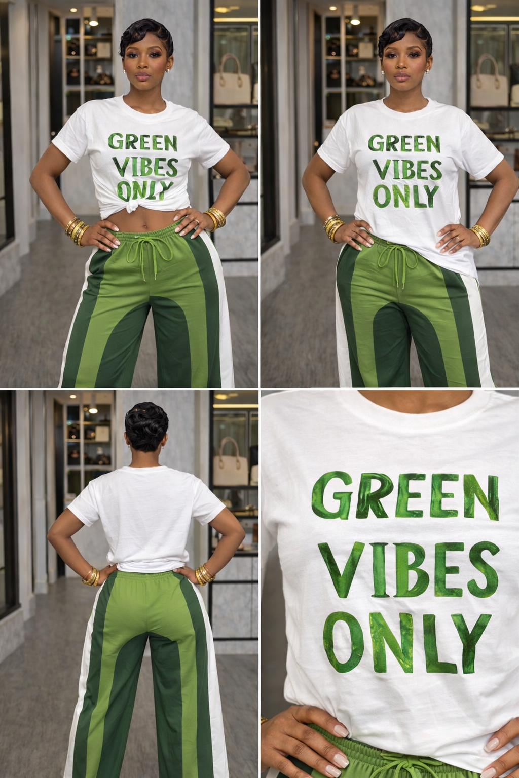 “Green Vibes” Signature Graphic Tee- green & white