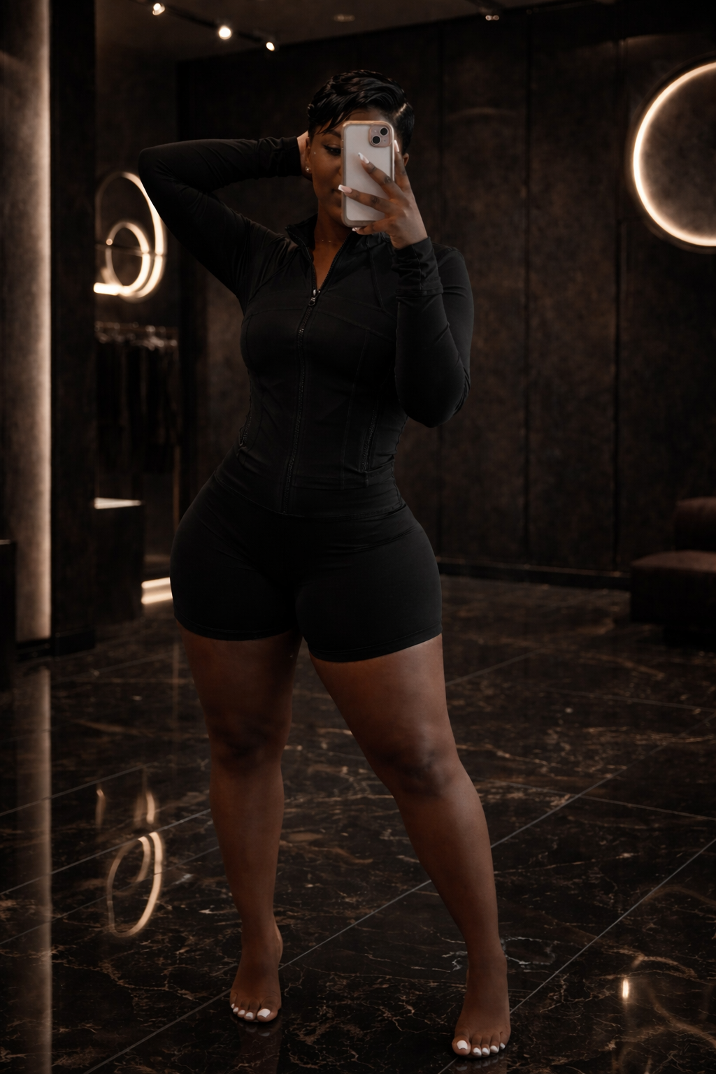 “Midnight Motion Zip Short Set”- black