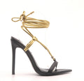 “Midnight Gold Temptation” string up Heels- black & gold