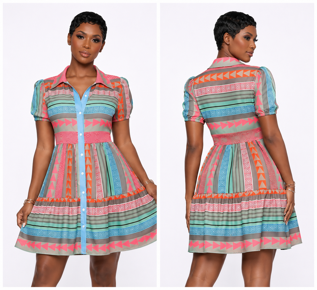 “Pastel Paradise Babydoll Dress” - multicolor