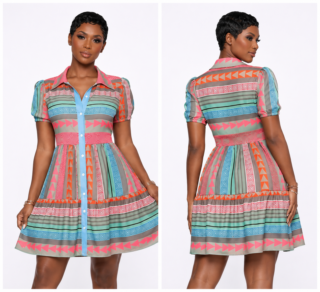 “Pastel Paradise Babydoll Dress” - multicolor