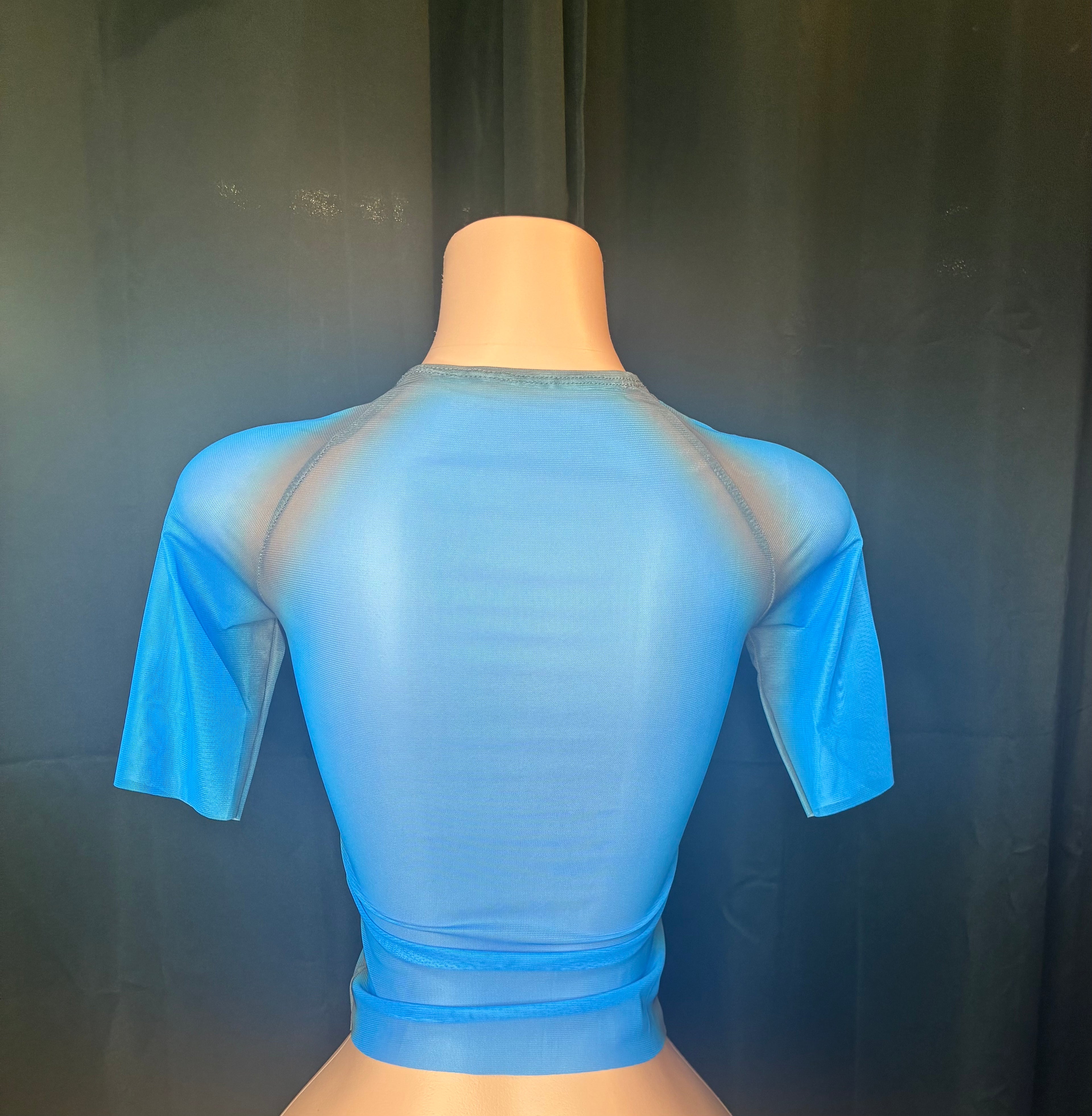 “This not Heaven” blue/black mesh top