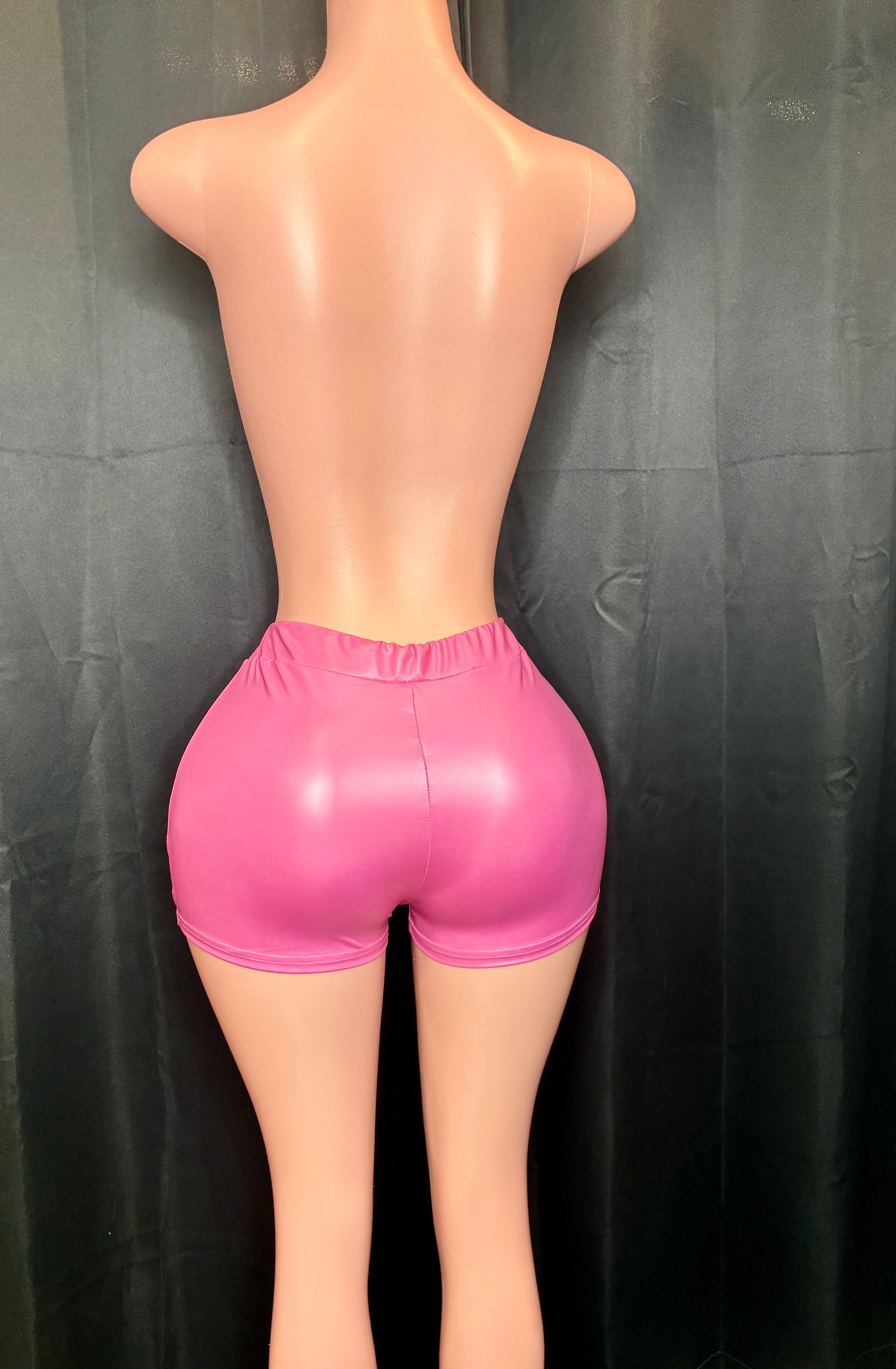 “Those Pink” faux Leather shorts