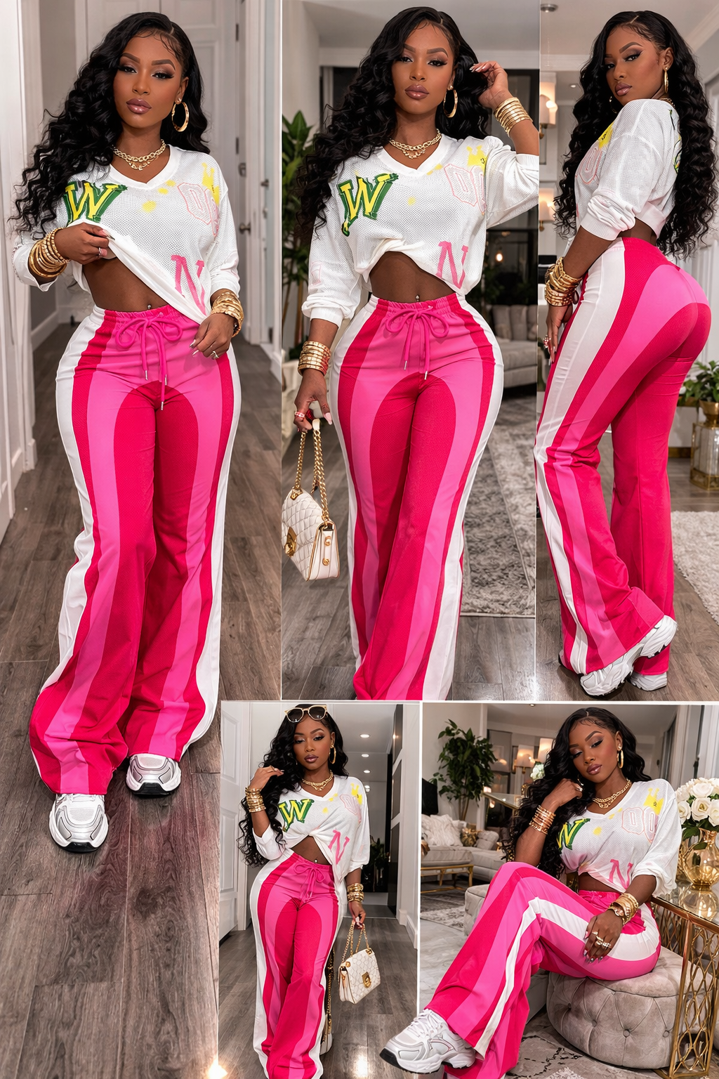 “Pink Waterfall” wide-leg pants
