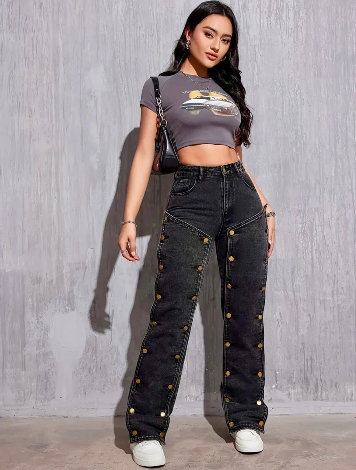 “Golden Hour Studded” denim jeans