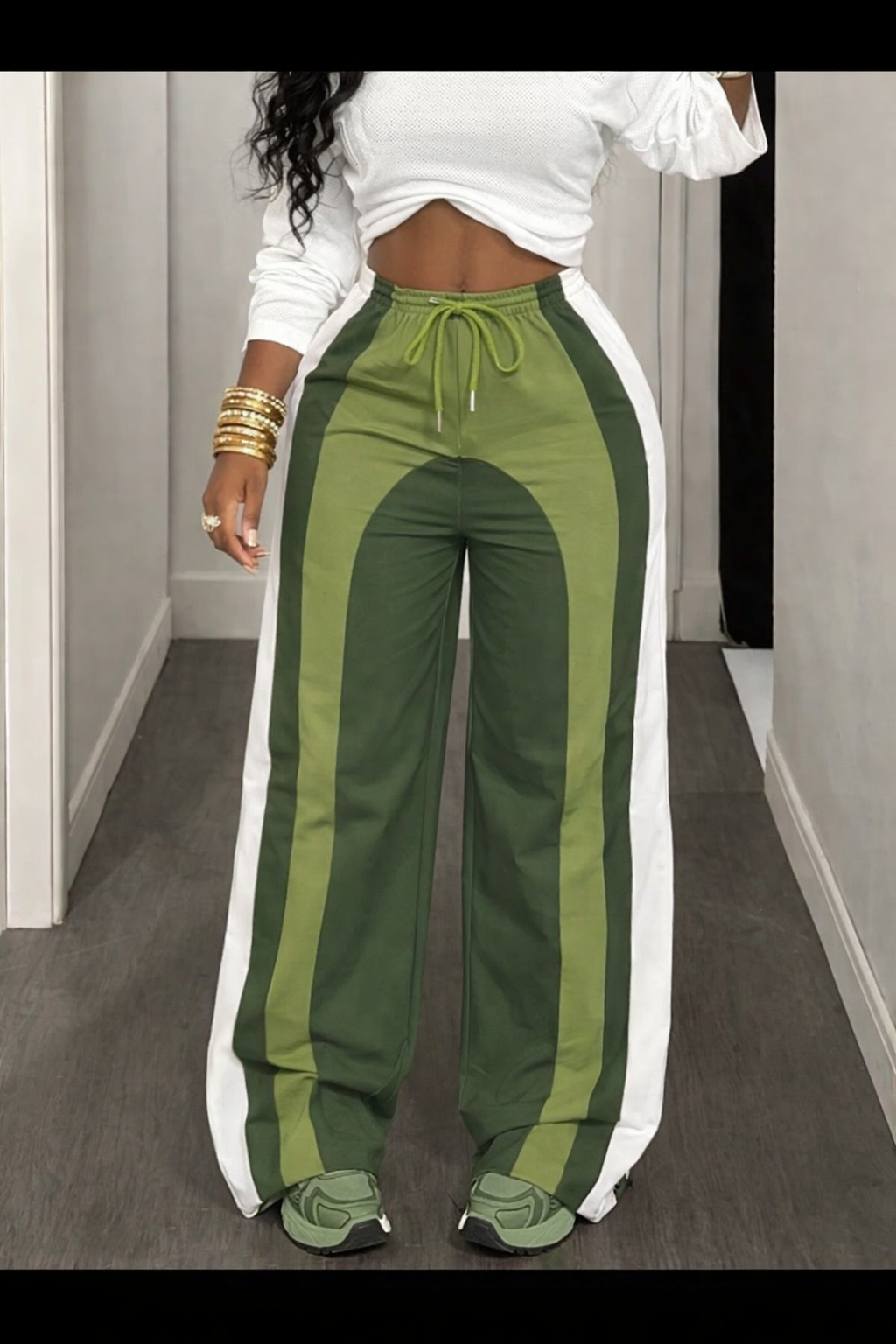 “Olive Green” Waterfall Wide-leg pants