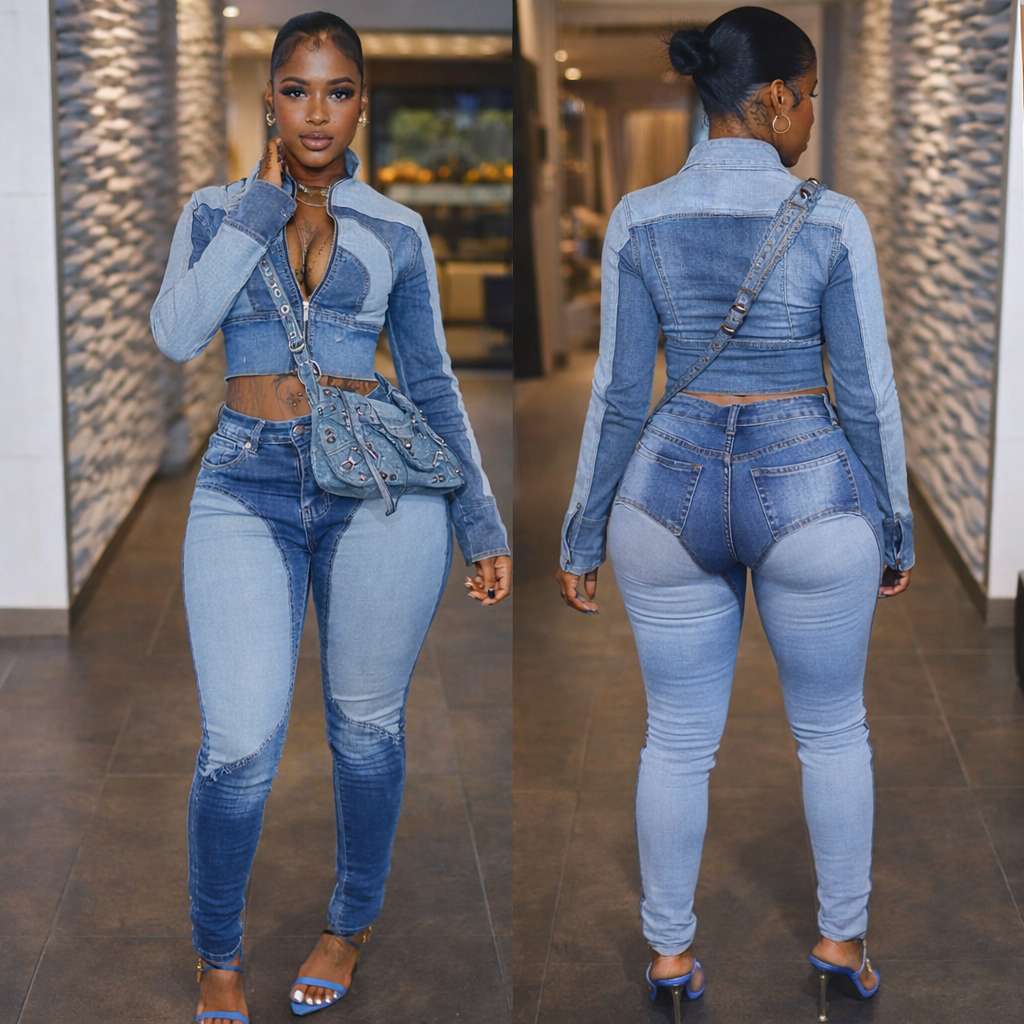 “Money Moves” denim pant set