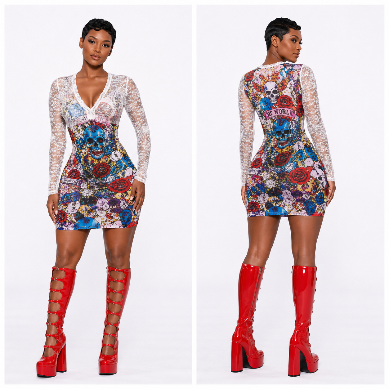 “Ink Me Wild Lace Mini Dress”-multicolor