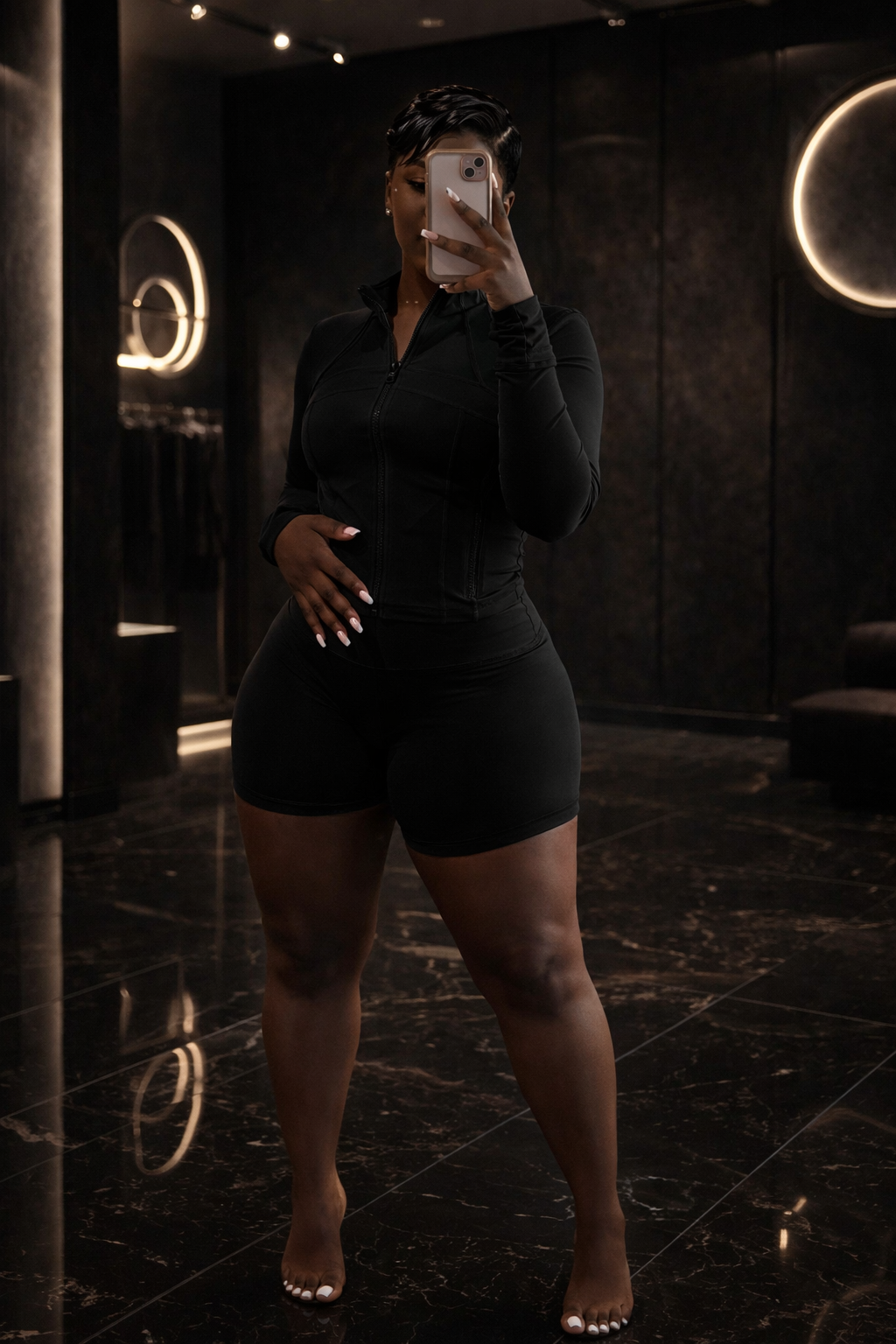 “Midnight Motion Zip Short Set”- black