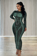 “Contour” black & mint green midi dress