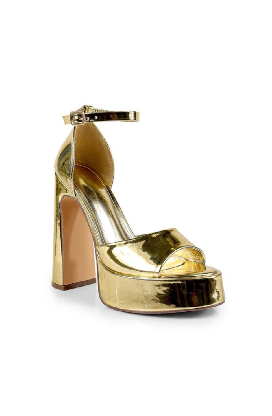 “Ebb” gold chunky heel