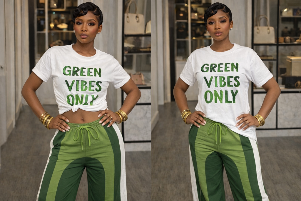 “Green Vibes” Signature Graphic Tee- green & white