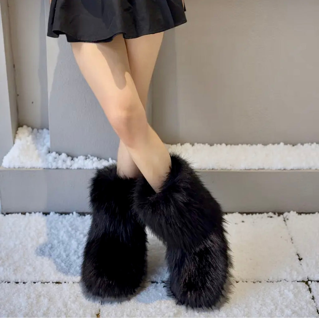 “Black Fur boots” mid calve