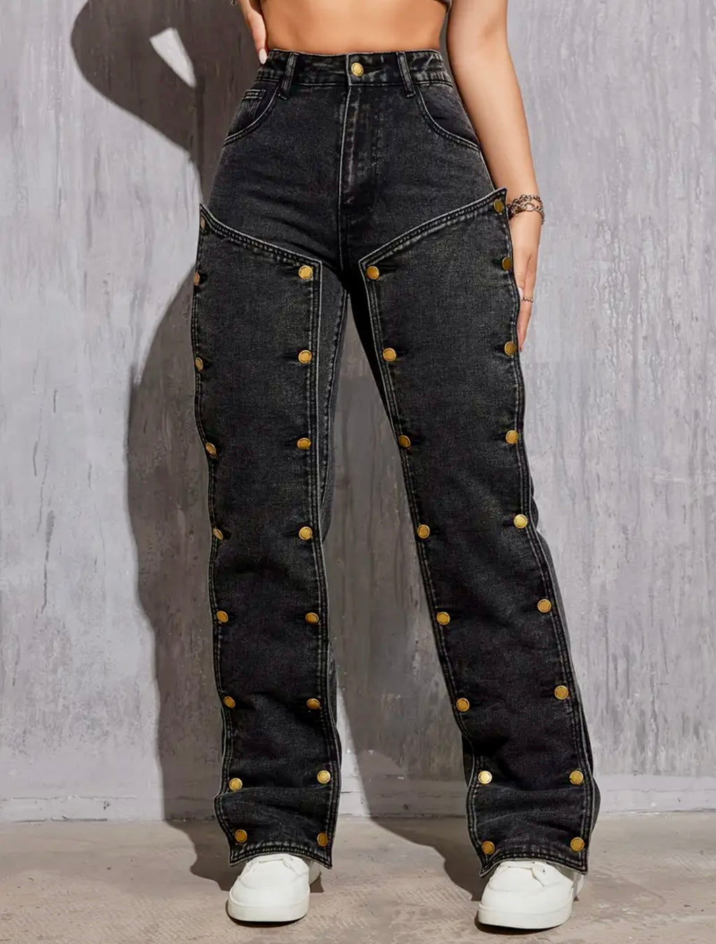 “Golden Hour Studded” denim jeans