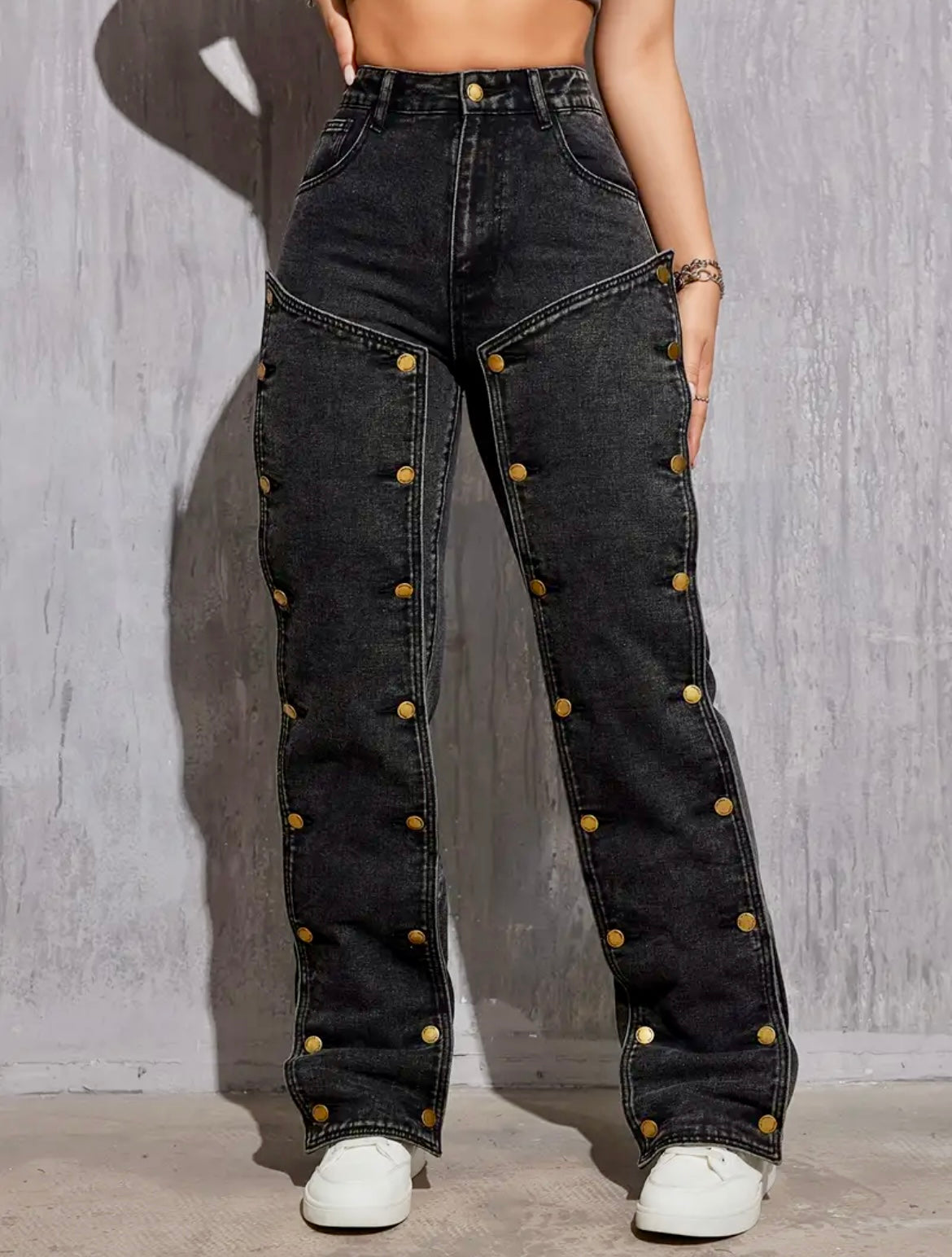 “Golden Hour Studded” denim jeans